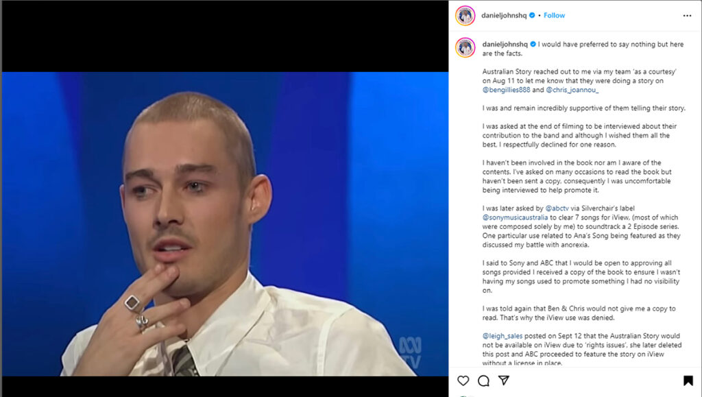 News: Daniel Johns Shares Why He Had The Silverchair Australian Story Removed From IView